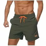 Ougelebo Badehose Herren Badeshorts Herren Kurz Schnelltrocknend Männer Schwimmhose Boardshorts Strandshorts Swim Shorts Armeegrün L