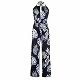 TSWRK Damen Jumpsuit V Ausschnitt Overall Blumendruck Ärmellos rückenfrei hohe Taille Playsuit Split Hosenanzug Romper Sommer