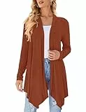 Damen Strickjacke mit Drapierung vorne, offen, lässig, langärmelig, leicht, Cardigan, Pullover, Staubwedel, Caramel, XXX-Large