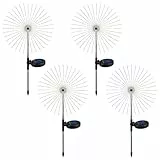 4 Stück Solarleuchten für Garten, Löwenzahn-Kupferdraht-Lichterkette, wasserdichtes Solar-Feuerwerk-Licht mit Edelstahlstange, warmes Licht, 150 LEDs, zwei Beleuchtungsmodi