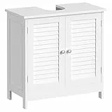 VASAGLE Waschbeckenunterschrank, Badezimmerschrank, Aufbewahrungsschrank, 30 x 60 x 60 cm, mit 2 Lamellentüren, verstellbare Regalebene, mit Griffen, wolkenweiß BBC05WT