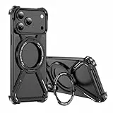 COTDINFOR Hülle für iPhone 17 Kompatibel mit MagSafe,Magnetische Handyhülle mit 360° Ring Ständer Metall Titan Schalenlos Cover Stoßfeste Militärischer Schutz Hülle für iPhone 17 Schwarz THJ