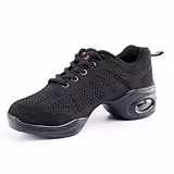 Asyusyu Tanzsneaker Damen Tanzschuhe Schnüren Jazz Tanzschuhe mit Luftkissen for Damen Herren Cheerleader Zumba-Schwarz, 38EU