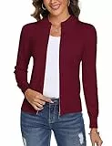 Aottori Strickjacke Damen Kurz mit Reißverschluss Strickjacken Cardigan Langarm Stehkragen Elegant Trachtenjacke Pullover Einfarbig Strickmantel Jacke Outerwear Weinrot L
