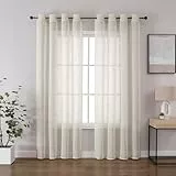 CUCRAF Leinenoptik Voile Vorhänge mit Ösen Gardine für Schlafzimmer Wohnzimmer, Leinenfarbe,2er Set