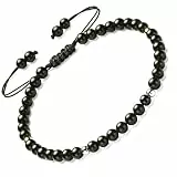 Apocalyptic-K Damen-Armband mit natürlichen Edelsteinen, 925er-Sterlingsilber, 4mm, 6.7-9.3 IN |Turmalin, Obsidian, Kristall， Handgewebt (Schwarzer Turmalin&925 Sterling Silber,4MM)