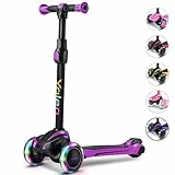 YOLEO Roller Kinder für 3–12 Jahre, Kinder Roller mit 4 Verstellbaren Höhen, Leuchtenden Räder Kinderroller, Stoßdämpfendes Design, Leicht zu Lenken, Balance-Trainings-Roller für Kinder, Violett