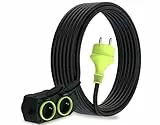 MutecPower 10m Verlängerungskabel mit 4 schuko steckdosen für den aussenbereich IP44 H05RR-F3G 1,5mm² verlängerung mit 4 schutzkontakt buchsen 4-Fach Outdoor verteiler 10 Meter schwarz/grün