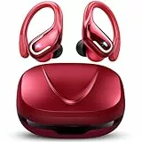 Litinst Bluetooh Kopfhörer Sport, Kabellos Bluetooh 5.3 Stereo mit Mic, 75std Spielzeit, Dual LED Anzeige Wireless, IP7 Wasserdicht USBC In-Ear Ohrhörer mit Ohrhaken für Sport, Rot