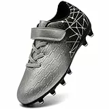 DimaiGlobal Kinder Fußballschuhe mit Stollen Jungen Mädchen Naturrasen Fussballschuhe Klettverschluss Kunstrasen Stollenschuhe FG AG Trainingsschuhe 38EU Silber
