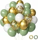 Grüne Luftballons Geburtstag, Salbei Grün Gold Weiß LuftBallons für Hochzeit,50 Stück 30cm Helium Ballons für Jungen Mädche Geburtstage, Hochzeit, Baby shower, Babyparty, Jubiläum Partydeko