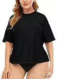 Halcurt Damen Plus Size Rash Guard Shirt Sonnenschutz SPF Badeanzug Schwarz 3X