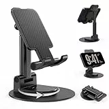 BHHB Verstellbar handyhalterung Tisch Handy Ständer Tisch Faltbarer Handyhalterung, Mobile Halterung kompatibel mit iPhone 16/15/14/13/12, Galaxy Huawei, Galaxy,alle Smartphones 7,9 Zoll - Schwarz
