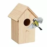 Relaxdays Nistkasten für Kohlmeise & Gartenrotschwanz, aufklappbar, naturbelassenes Holz, Vogelhaus zum Aufhängen, Natur
