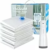 Vakuum Aufbewahrungsbeutel Set mit elektrischer Pumpe, 12-teilig (2 Jumbo, 2 Groß, 4 Mittel, 4 Klein), wiederverwendbare Vakuumbeutel für Kleidung, Bettdecken & Kissen, platzsparende Aufbewahrung im S