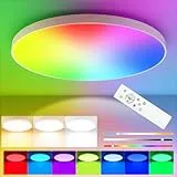 OUILA LED Deckenleuchte Dimmbar 24W RGB Farbwechsel Deckenlampe mit Fernbedienung 3000K-6500K 2400LM RGB+CCT Rund LED Panel Deckenbeleuchtung für Wohnzimmer Schlafzimmer Badezimmer kinderzimmer Ø28cm