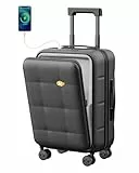 MGOB Handgepäck Koffer 55x40x20 cm, Hartschalen Koffer mit Laptopfach, Trolley Koffer mit 360° Spinner TSA-zugelassenem Schloss und USB & Type-C-Anschlüssen- Schwarz