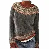Damenpullover Langarm Baumwolle - Pullover Rundhals Colorblock Herbstpulli Bequem Warm Strickpullover Langarm Tops Stilvolle Slim Fit Gestreift Sweater Strickwaren Strickpulli Einfarbig Oberteile