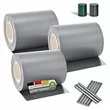 Juskys PVC Sichtschutzstreifen Doppelstabmatten Zaun 3er Set - 3 Rollen á 35m x 19cm - 90 Befestigungsclips - Zaunfolie Sichtschutz Windschutz - hellgrau