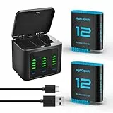 2-Stück Hero12 Akku Ladegerät Kit 2580mAh Ersatzakkus Typ-C LED Dreikanal Ladestation für GoPro Hero 12 11 10 9 Black (Ladegerät +2 Akkus)