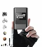 Mini Fahrradpumpe Elektrisch, 120PSI Akku Fahrradluftpumpe, Tragbare Luftpumpe Fahrrad mit Druckmesser, Auto-Off & LED-Licht, mit Presta und Schrader Ventilen für E-Bikes,Mountainbikes,City,Rennräder