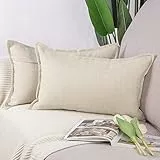 MADIZZ 2er Set Leinen Kissenbezügen Weiche dekorative Kissenbezüge für Sofa Schlafzimmer Kissenhülle Hellbeige 40x80 cm Rechteckig