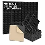 Fiqops 72 Stück Akustikschaumstoff Selbstklebend Akustikpaneele 5x30x30 cm Schalldämmung wand Echo-Fliesen reduzieren,Schallschutz für Tonstudio,Gaming Deko,Podcasts, Schwarz Pyramide