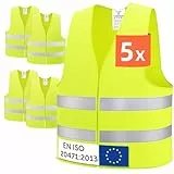 Brovamo Warnwesten Auto 5er-Europaweit gültig nach EN ISO 20471-Warnweste Auto-Warnweste alle Größen-Warnweste Kinder-Warnweste Auto-Sicherheitsweste