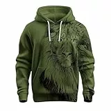 3D-bedruckter Kapuzenpullover mit Löwen-Motiv, 2025, Herren, Ochsenmuster, Winter, langärmelig, warm, für den Außenbereich, lässig, Urlaub, Freizeit, Wochenende, modischer Kapuzen-Sweatshirt, grün
