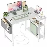 BEXEVUE Schreibtisch L-Form, 100 x 70 cm, platzsparender Computertisch mit Steckdosen und Seitentaschen, für Büro und Homeoffice Tisch, einfach zu montieren, Weiß