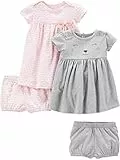 Simple Joys by Carter's Baby Mädchen Short-Sleeve and Sleeveless Dress Sets, Pack of 2 Lässiges Kleid, Grau Bärenaufddruck/Rosa Elefanten, 0 Monate (2er Pack)