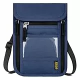 WACCET Brustbeutel Herren Dame mit RFID Schutz, Reise Brustbeutel mit Mehreren Taschen Versteckter Reisegeldbeutel Brusttasche für Bargeld, Karten, Schlüssel und Reisepass usw (Dunkelblau)