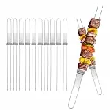 GRILLSPIEßE Edelstahl, 33CM (10PC) SCHASCHLIKSPIEßE MIT EINFACH ZU SCHIEBENDEM Slider, Metall Grill SPIEßE ROSTFREIER WIEDERVERWENDBAR FLEISCHSPIEßE, Kebab SPIEßE FÜR GRILLPARTYS