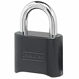 Master Lock Vorhängeschloss mit Zahlenkombination, wetterbeständig, für drinnen und draußen, Vorhängeschlösser mit Code für Fitnessstudio, Spind, Tor, Schuppen, Schwarz, 178D