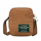 Konxi Damen Klein Cord Schultertasche Crossbody Bag Damen Mini Cord Kleine Umhängetasche Corduroy Handy Tasche Mini Messenger Schulranzen Handtasche (Braun)