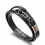 Halukakah ● Segeln ● Herren-Armband Handgefertigt | Echtleder Schwarz | Magnetverschluss Edelstahl in Schwarz | Wickelarmband 3 Runde | mit Titan Anker | KOSTENLOS Geschenkbox | 21.5cm
