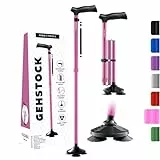 HONEYBULL Selbststehender Gehstock für jedes Gelände – Faltbar, höhenverstellbar, mit ergonomischem Griff & Rutschfester Drehspitze – für Senioren & Erwachsene, Männer & Frauen (Rosa)