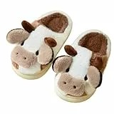 NIBESSER Cow Slippers Unisex Flauschig Damen Herren Plüsch Tiere Pantoffeln Kuh Hausschuhe Niedliche Cartoon Hauspantoffeln Winter Kuschelige Warme Schuhe Indoor Mädchen Frauen