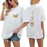 TOMEEK T-Shirt Für Damen Top Sommer Oversize Shirt Rundhals Kurzarm Baumwolle Weiße Tshirts Vintage Loose Tshirt Lockere Passform Basic Tee Kurzärmelig(Weiß,S)
