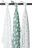 Meyco Baby Mullwindeln 3er Pack - 120x120cm - Musselin Spucktücher/Pucktuch - 100 % weiche Baumwolle - Oeko Tex zertifiziert - saugfähig, hautfreundlich & atmungsaktiv - Wolke/Punkte - Steingrün/Weiß