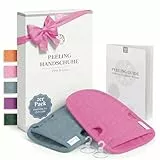 LoWell® Peelinghandschuh 2er Set – Hamam Handschuh für Körper & Gesicht – effektiver Peeling Handschuh zur Hautreinigung – inkl. Peeling Guide & 2 Saugnäpfe – Grau/Pink