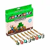 Puckator Set mit 8 löschbaren Stiften mit Minecraft-Werkzeugen, Silikonaufsatz, cooler, niedlicher, ästhetischer Schulbedarf, radierbare Gelstifte, Stift mit Radiergummi, für Kinder, Büro, Schreiben