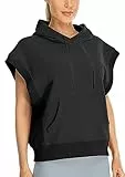 icyzone Damen Ärmellos Kapuzenpullover Fleece Hoodie Lose Sweatshirt mit Kangrootaschen (Black, M)