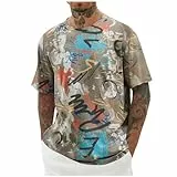 KOG T-Shirts für Herren Sommer Shirts Kurzarm Tee Tie-Dye Muster Fashion Baumwolle Laufshirt Männer Tops Loose Fit Top Teenager Freizeit Sweatshirt Khaki M