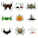 9 Stück Edelstahl Halloween Ausstecher Ausstechform Keksausstecher Kürbis/Hexenhut/2 Fledermaus/Geist/Katze/menschliches Skelett/Spinne/Süßigkeiten