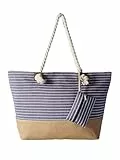 DonDon große Strandtasche XXL mit Reißverschluss - Umhängetasche Damen - große Badetasche für Urlaub vielseitige Shopper Tasche Damen für Strand Urlaub Must Haves Beach bag - Gestreift blau
