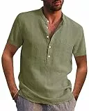 Kvruhuiy Herren Kurz Ärmel Freizeithemden Sommerhemd Männer Baumwolle Hemd Casual Button Shirts Tops Armeegrün L