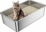 Edelstahl Katzenklo XXL, Große Katzentoilette 60x40x15cm Katzentoilette Offen, Katzenklo Metall Nicht Klebend für Größen Katzen, Geruchsfrei, Rostfrei, Leicht zu Reinigen Auslaufsicher