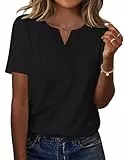 Rapbin T-Shirt Damen V-Ausschnitt Bluse Solide Tunika Sommer Tops Business Arbeit Oberteil Schwarze XL