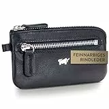 BRAUN BÜFFEL - Schlüsseletui aus echtem Rindsleder Golf - Kleine Schlüsseltasche für Herren & Damen mit Reißverschluss & 2 Schlüsselringen - Zeitlos klassisches Schlüsselmäppchen - Edles Schwarz